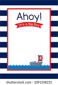 cute ship boat ahoy baby boy baby shower invitation card