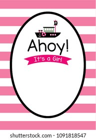 cute ship boat ahoy baby girl shower invitation card