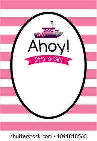 cute ship boat ahoy baby girl shower invitation card