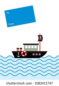 cute ship boat greeting card vector