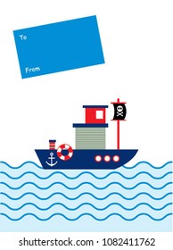 cute ship boat greeting card vector