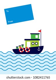 cute ship boat greeting card vector