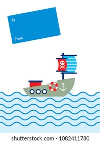 cute ship boat greeting card vector
