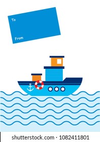 cute ship boat greeting card vector