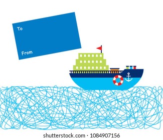 cute ship boat greeting card vector