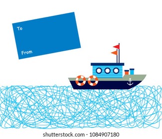 cute ship boat greeting card vector