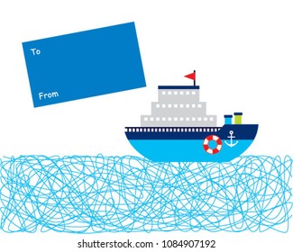 cute ship boat greeting card vector