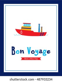 cute ship bon voyage greeting card