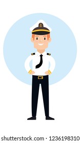 Cute ship captain look very happy after sailing