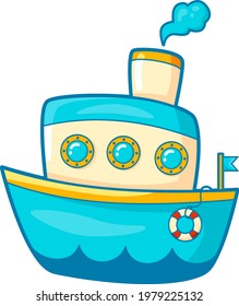 Caricatura de un barco lindo. Ilustración vectorial de cliente de envío