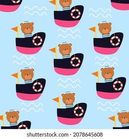 Cute ship graphic vector illustration and animal seamless pattern great for background