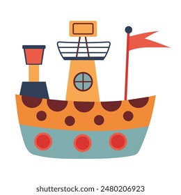 Cute ship. Motor boat. Nursery art scandinavian style childish ship. Marine transport clipart. Nautical theme.