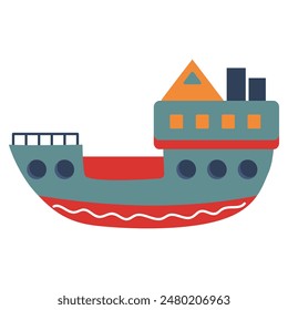 Cute ship. Motor boat. Nursery art scandinavian style childish ship. Marine transport clipart. Nautical theme.