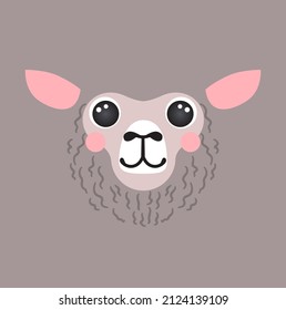 Cute ship portrait square smile head cartoon round shape animal face, isolated lamb avatar vector icon illustration. Flat character simple hand drawn for kids poster, cards, t-shirts, baby clothes