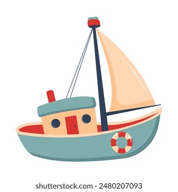 Cute ship. Sailing boat. Nursery art scandinavian style childish ship. Marine transport clipart. Nautical theme.