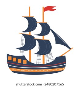 Cute ship. Sailing boat. Nursery art scandinavian style childish ship. Marine transport clipart. Nautical theme.