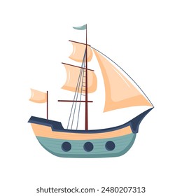 Cute ship. Sailing boat. Nursery art scandinavian style childish ship. Marine transport clipart. Nautical theme.