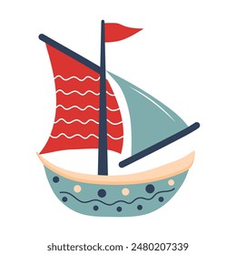 Cute ship. Sailing boat. Nursery art scandinavian style childish ship. Marine transport clipart. Nautical theme.