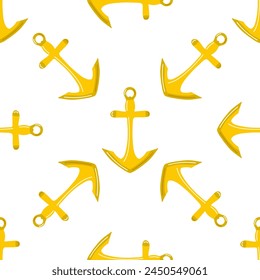 Cute ship's anchor seamless pattern. Flat vector illustration isolated on white background. Doodle drawing.	
