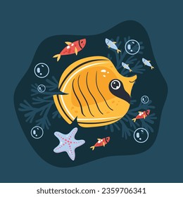 Cute shirt emblem artwork animal underwater ocean reef marine life concept. Vector graphic design illustration
