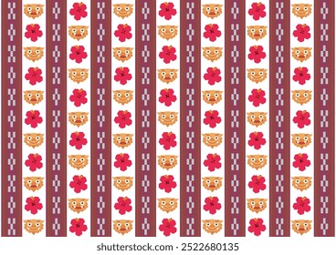 Cute Shisa, Hibiscus and Minsa Weaving Pattern Background Material