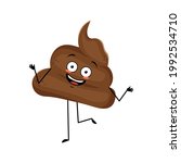 Cute shit character with emotions dancing, smile face, arms and legs. The funny, happy or smile hero, joyful turd with eyes. Vector flat illustration