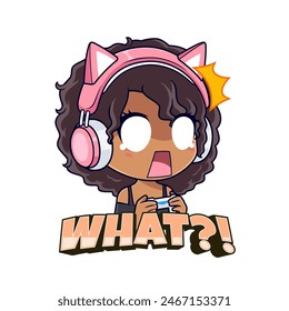 Cute shocked african american gamer girl cartoon logo icon