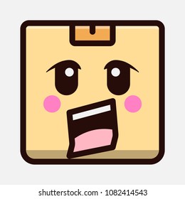 cute shocked box emoticon isolated on white background. vector kawaii cartoon character design.