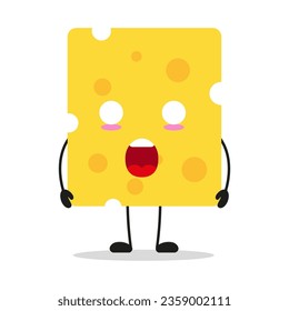 Cute shocked cheese slice character. Funny food cartoon emoticon in flat style. cheese slice emoji vector illustration