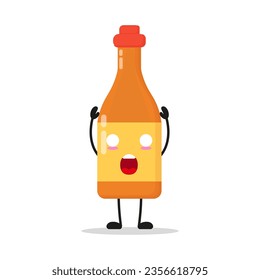 Cute shocked chili sauce bottle character. Funny food cartoon emoticon in flat style. chili sauce bottle emoji vector illustration