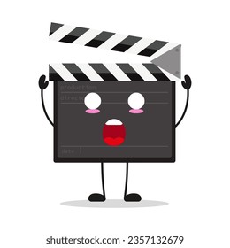 Cute shocked clapper board character. Funny slate board cartoon emoticon in flat style. clapper board vector illustration,