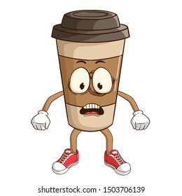 cute shocked coffee paper cup cartoon character with funny expression