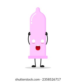 Cute shocked condom character. Funny contraceptive cartoon emoticon in flat style. protection emoji vector illustration