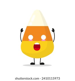 Cute shocked corn candy character. Funny sweet cartoon emoticon in flat style. closet vector illustration