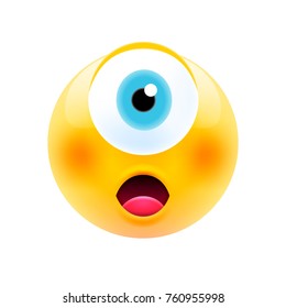 Cute Shocked Cyclop Emoji with Open Mouth. Modern Emoji Series. Confused Emoticon Face on White Background