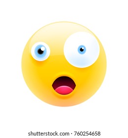 Cute Shocked Emoji with Big Eyes and Open Mouth. Modern Emoji Series. Confused Emoticon Face on White Background