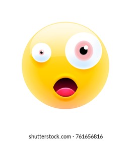 Cute Shocked Emoji with Big Eyes and Open Mouth. Modern Emoji Series. Confused Emoticon Face on White Background