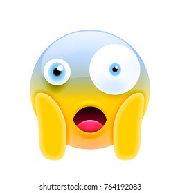 Cute Shocked Emoji with Different Eyes and Open Mouth. Modern Emoji Series. Confused Emoticon Face on White Background