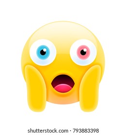 Cute Shocked Emoji with Open Mouth. Modern Emoji Series. Confused Emoticon Face on White Background