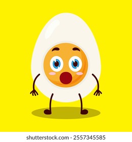 cute shocked expression of half boiled egg cartoon character