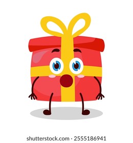 cute shocked expression of red gift box cartoon character