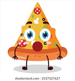 Linda expresión impactada de rebanada de carácter de pizza