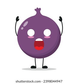 Cute shocked fig character. Funny fruit cartoon emoticon in flat style. closet vector illustration	
