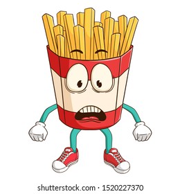 cute shocked french fries cartoon character with funny expression