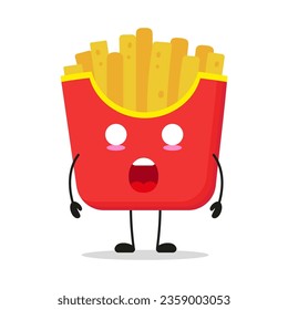 Cute shocked French fries character. Funny junk food cartoon emoticon in flat style. potato fries emoji vector illustration