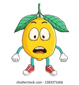 cute shocked lemon cartoon character with funny expression