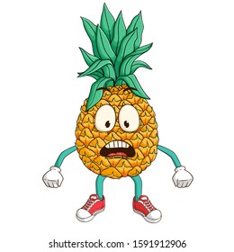 cute shocked pineapple cartoon character with funny expression