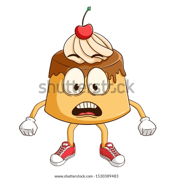 Cute Shocked Pudding Custard Cartoon Character Stock Vector (Royalty ...