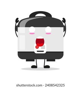 Cute shocked rice cooker character. Funny home appliance cartoon emoticon in flat style. closet vector illustration