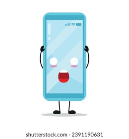 El personaje de un smartphone impactado. Divertido emoticono de dibujos animados de teléfonos móviles en estilo plano. ilustración vectorial de closet